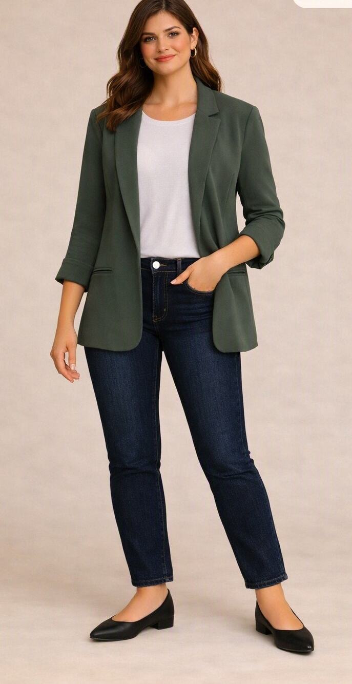 Skies Are Blue Green OpenโFront Blazer Jacket Size XL Career Stretch